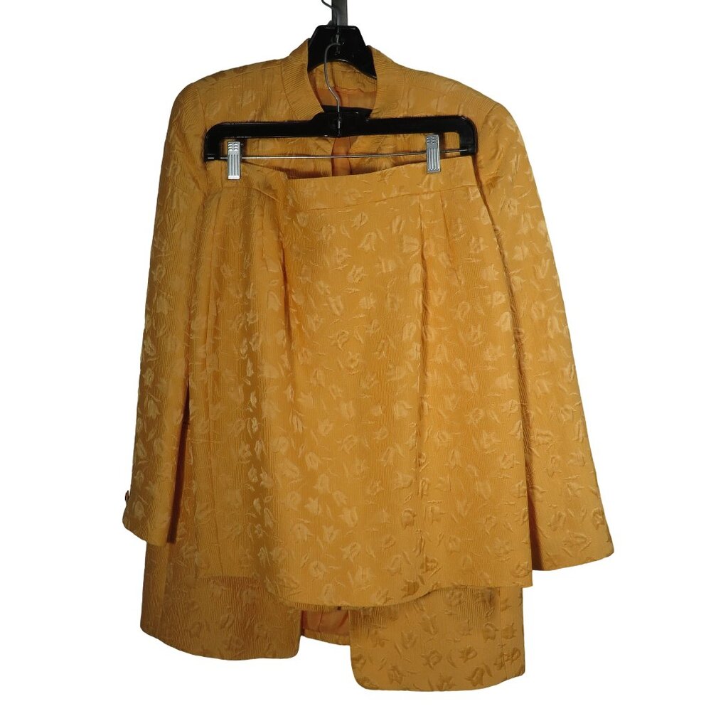 VTG Louis Feraud Tangerine Floral Skirt Suit Set Size‎  8US 40EU